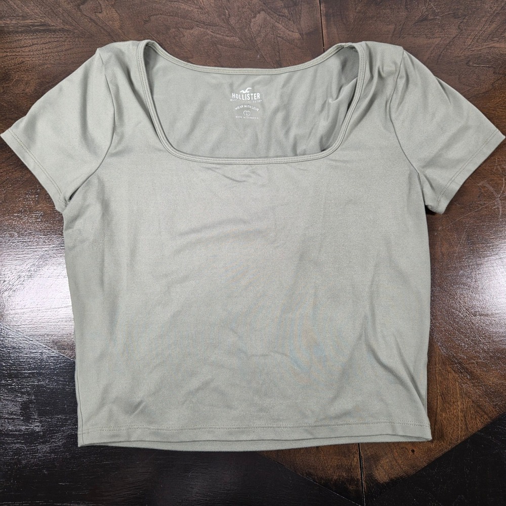 Hollister Sage Green Square Neck Top Womens Large Short Sleeve Crop